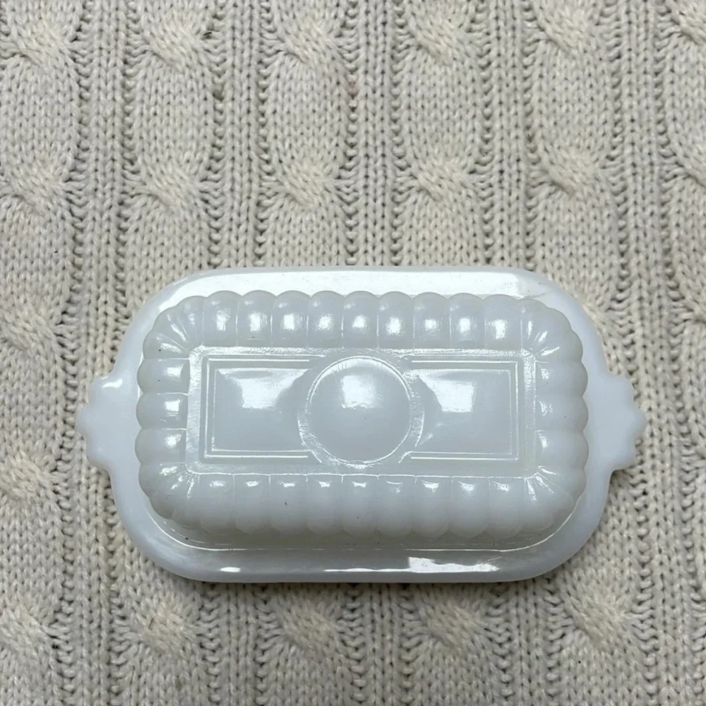 Vtg Hazel Atlas half stick butterdish w/ lid White Milk glass Ribbed MCM 1950s
